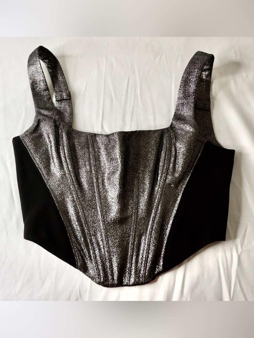 House of CB Metallic Silver and Black Corset Top